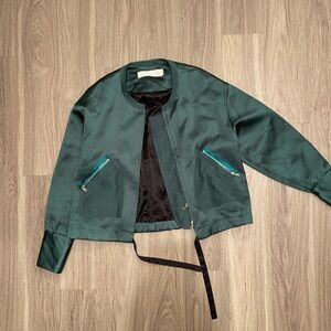 Victoria Beckham Medium Dark Green Satin Bomber Jacket